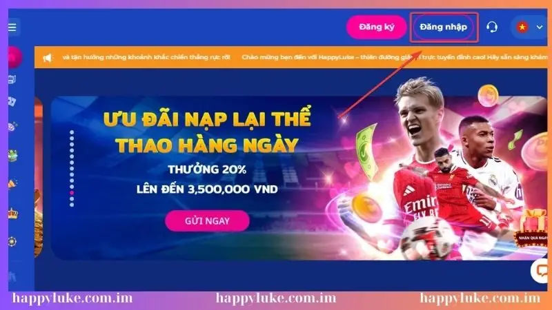 Bạn nhấn đăng nhập trên giao diện chính thực