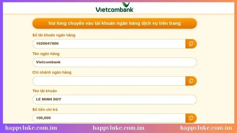 Chuyển tiền vào tài khoản trên màn hình