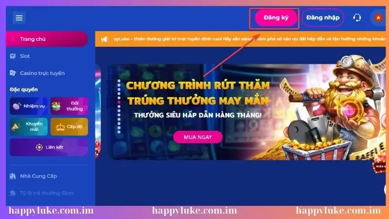Trên trang chủ nhà cái nhấn chọn vào mục đăng ký